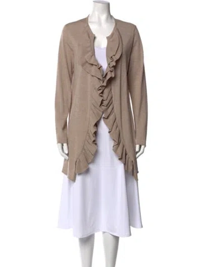Pre-owned Tory Burch Merino Wool Open Front Sweater In Neutral