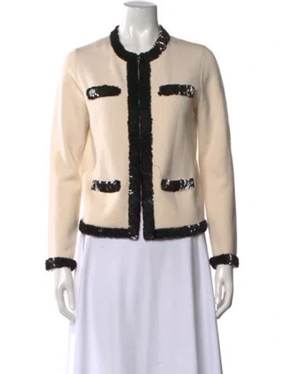 Pre-owned Tory Burch Merino Wool Open Front Sweater In Neutral
