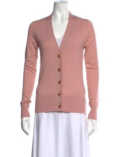 Pre-owned Tory Burch Merino Wool Open Front Sweater In Pink