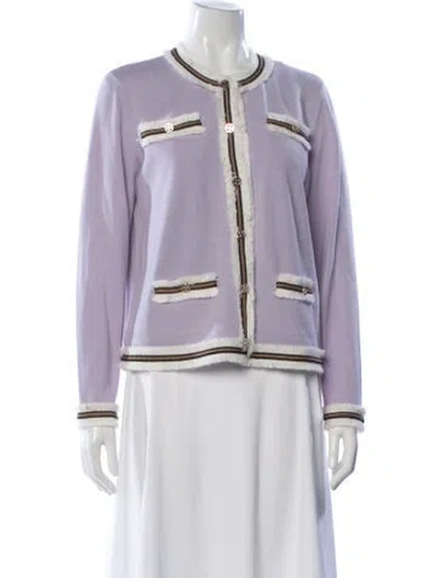 Pre-owned Tory Burch Merino Wool Open Front Sweater In Purple