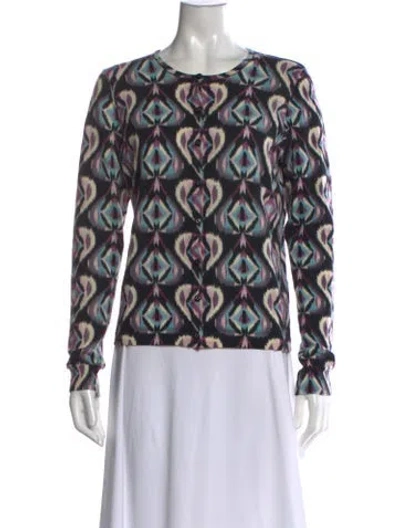 Pre-owned Tory Burch Merino Wool Patterned Button-up Top In Black/purple