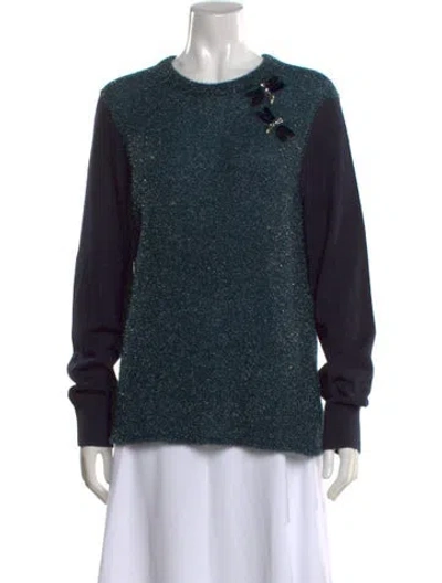Pre-owned Tory Burch Merino Wool Patterned Sweater In Blue