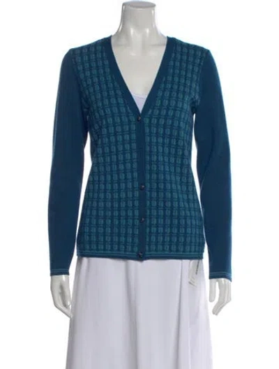 Pre-owned Tory Burch Merino Wool Patterned Sweater In Blue