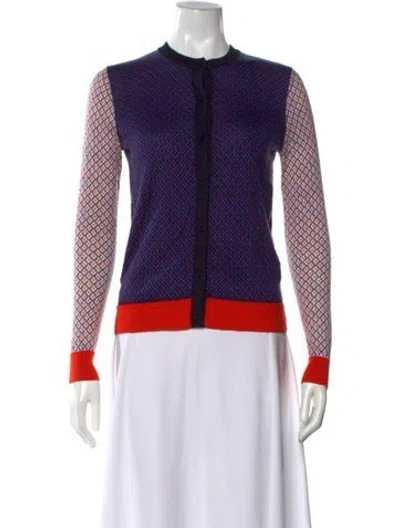 Pre-owned Tory Burch Merino Wool Patterned Sweater In Blue