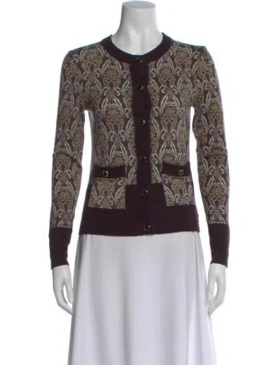Pre-owned Tory Burch Merino Wool Patterned Sweater In Brown