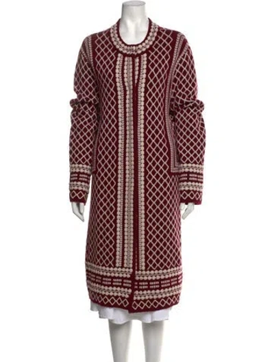 Pre-owned Tory Burch Merino Wool Patterned Sweater In Burgundy