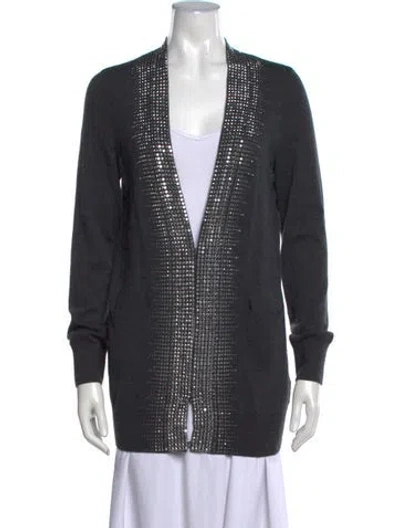 Pre-owned Tory Burch Merino Wool Patterned Sweater In Grey