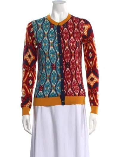 Pre-owned Tory Burch Merino Wool Patterned Sweater In Red