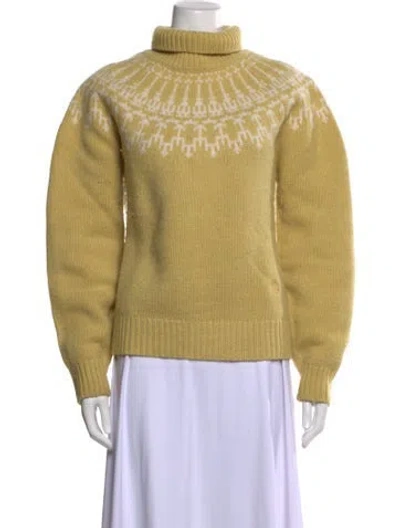 Pre-owned Tory Burch Merino Wool Patterned Sweater In Yellow