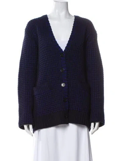 Pre-owned Tory Burch Merino Wool Plaid Print Jacket In Blue
