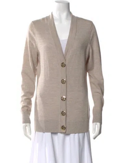 Pre-owned Tory Burch Merino Wool Plunge Neckline Sweater In Brown