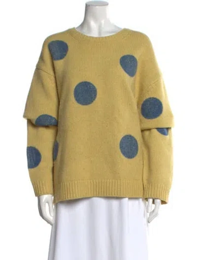 Pre-owned Tory Burch Merino Wool Polka Dot Print Sweater In Yellow