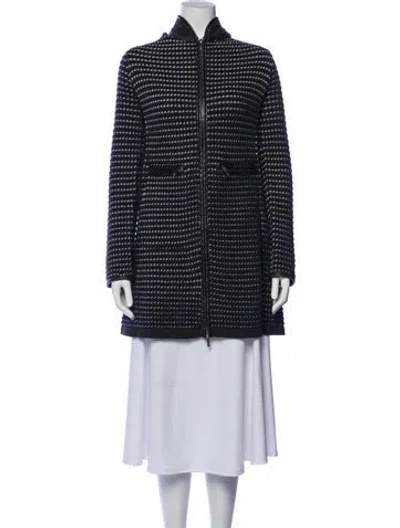 Pre-owned Tory Burch Merino Wool Printed Coat In Black