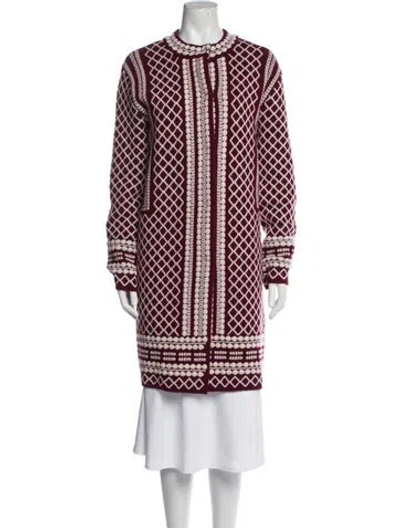 Pre-owned Tory Burch Merino Wool Printed Coat In Red