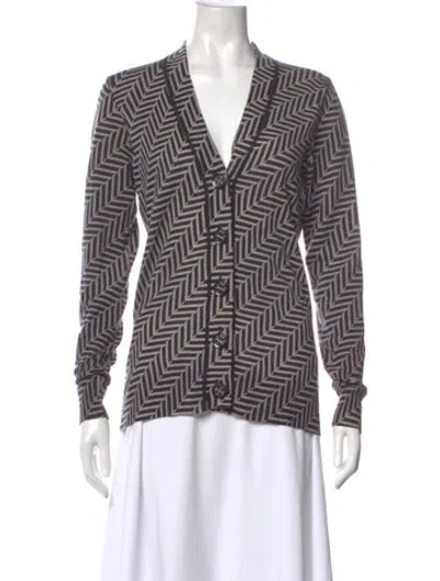 Pre-owned Tory Burch Merino Wool Printed Sweater In Black