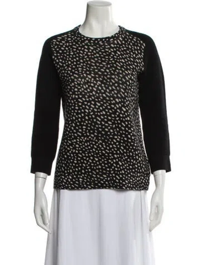 Pre-owned Tory Burch Merino Wool Printed Sweater In Black