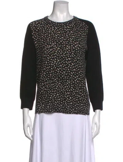 Pre-owned Tory Burch Merino Wool Printed Sweater In Black
