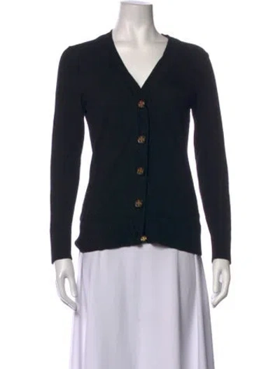 Pre-owned Tory Burch Merino Wool Printed Sweater In Black