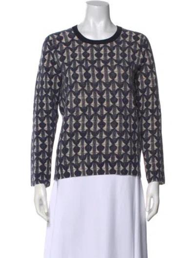 Pre-owned Tory Burch Merino Wool Printed Sweater In Blue