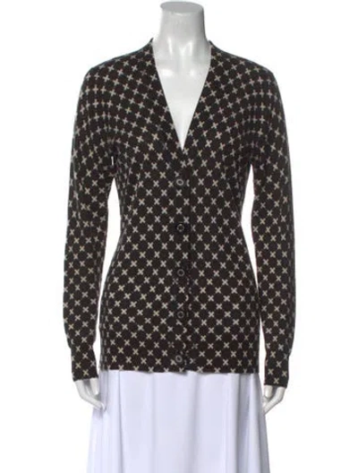 Pre-owned Tory Burch Merino Wool Printed Sweater In Brown