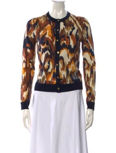 Pre-owned Tory Burch Merino Wool Printed Sweater In Multi