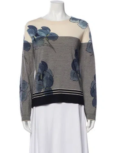 Pre-owned Tory Burch Merino Wool Printed Sweater In Neutral