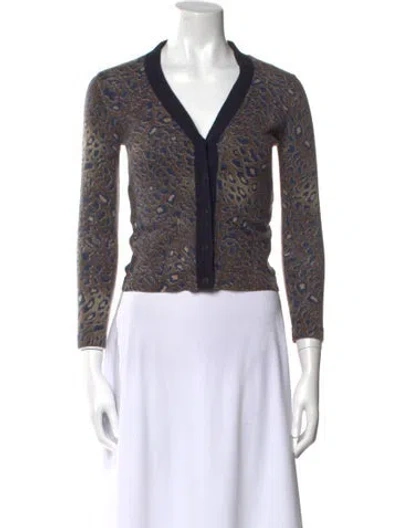 Pre-owned Tory Burch Merino Wool Printed Sweater In Neutral