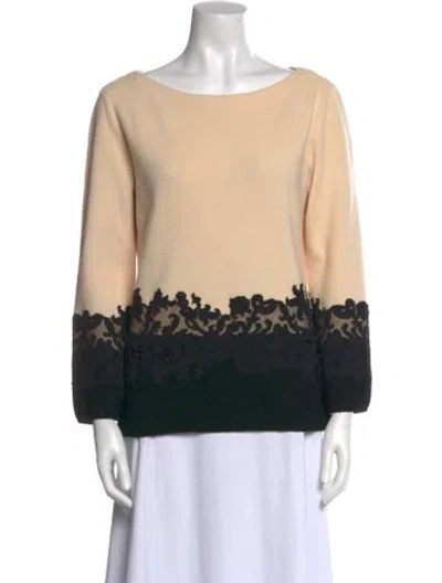 Pre-owned Tory Burch Merino Wool Printed Sweater In Neutral