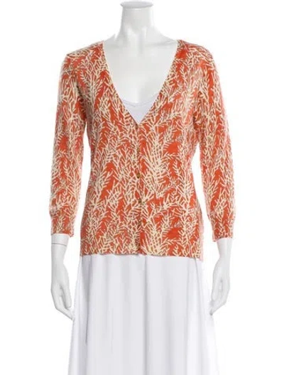 Pre-owned Tory Burch Merino Wool Printed Sweater In Orange