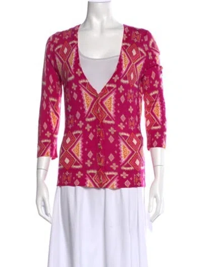 Pre-owned Tory Burch Merino Wool Printed Sweater In Pink