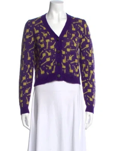 Pre-owned Tory Burch Merino Wool Printed Sweater In Purple