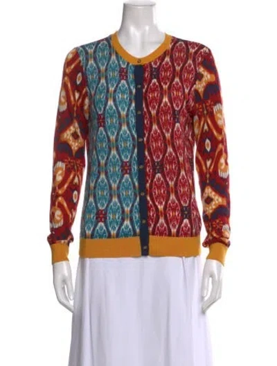 Pre-owned Tory Burch Merino Wool Printed Sweater In Red