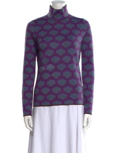 Pre-owned Tory Burch Merino Wool Printed Sweater W/ Tags In Purple