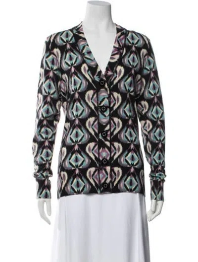 Pre-owned Tory Burch Merino Wool Printed Sweater In White
