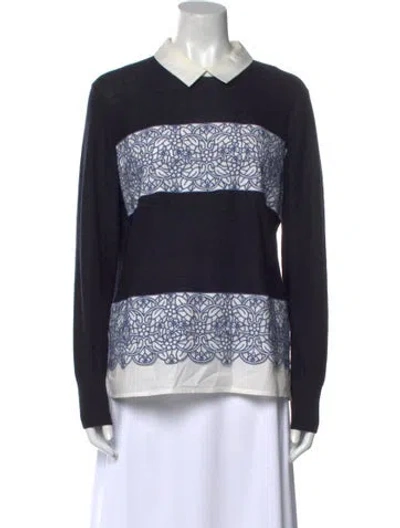 Pre-owned Tory Burch Merino Wool Printed Sweatshirt In Blue
