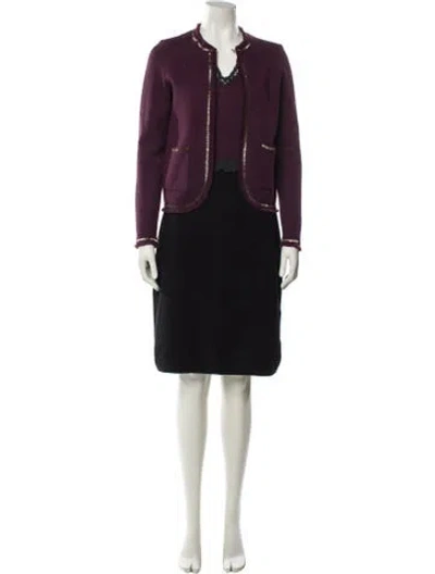 Pre-owned Tory Burch Merino Wool Raw-edge Trim Dress Set In Burgundy