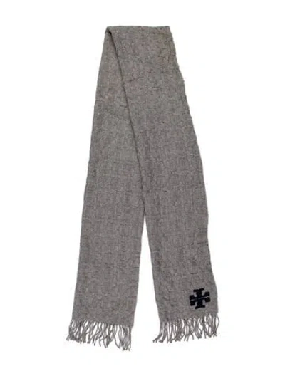 Pre-owned Tory Burch Merino Wool Scarf In Gray
