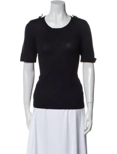 Pre-owned Tory Burch Merino Wool Scoop Neck Sweater In Black