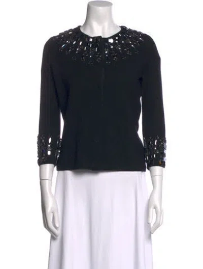 Pre-owned Tory Burch Merino Wool Scoop Neck Sweater In Black