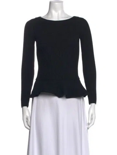 Pre-owned Tory Burch Merino Wool Scoop Neck Sweater In Black