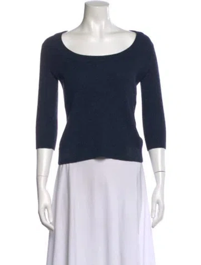 Pre-owned Tory Burch Merino Wool Scoop Neck Sweater In Blue