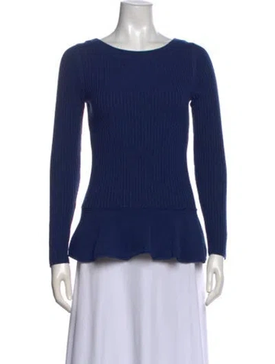 Pre-owned Tory Burch Merino Wool Scoop Neck Sweater In Blue