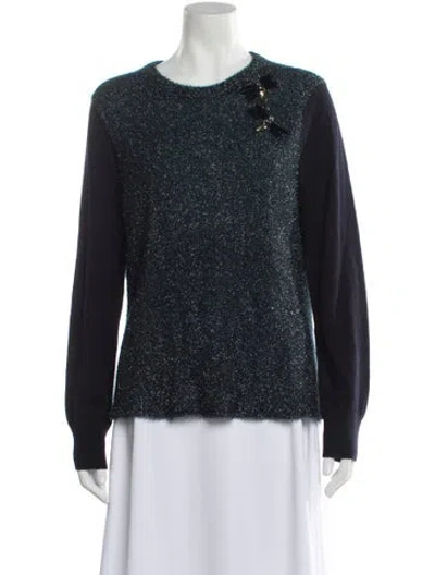 Pre-owned Tory Burch Merino Wool Scoop Neck Sweater In Blue