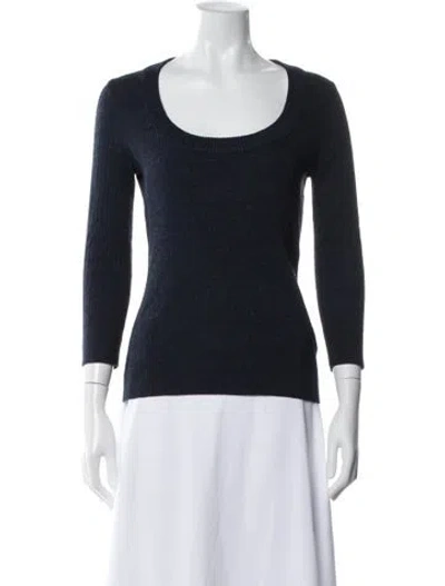 Pre-owned Tory Burch Merino Wool Scoop Neck Sweater In Blue