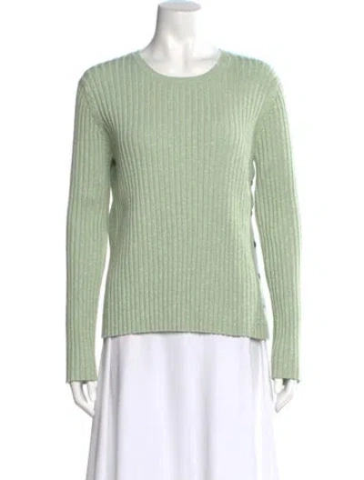 Pre-owned Tory Burch Merino Wool Scoop Neck Sweater In Green
