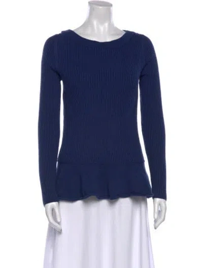 Pre-owned Tory Burch Merino Wool Scoop Neck Top In Blue