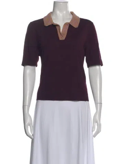 Pre-owned Tory Burch Merino Wool Short Sleeve Polo In Purple