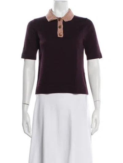 Pre-owned Tory Burch Merino Wool Short Sleeve Polo In Purple