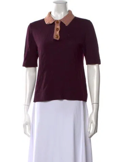 Pre-owned Tory Burch Merino Wool Short Sleeve Polo In Purple