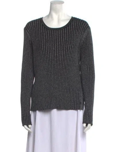 Pre-owned Tory Burch Merino Wool Striped Blouse In Black